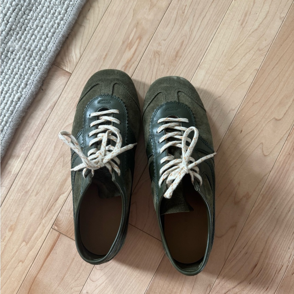 Dries Van Noten Olive Green Suede Sneakers - Picture 4 of 5
